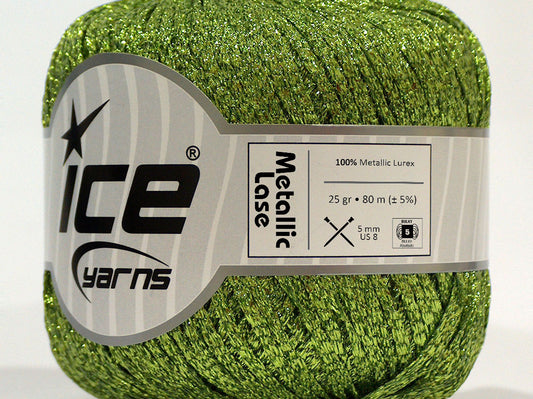 Lot of 6 Skeins Ice Yarns METALLIC LASE Hand Knitting Yarn Green