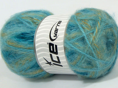 Lot of 4 x 100gr Skeins Ice Yarns SALE WINTER (15% Mohair 15% Wool) Yarn Turquoise Shades Light Khaki