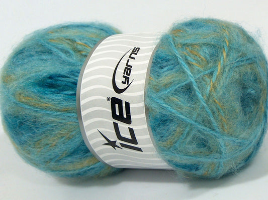 Lot of 4 x 100gr Skeins Ice Yarns SALE WINTER (15% Mohair 15% Wool) Yarn Turquoise Shades Light Khaki