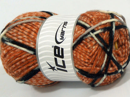 Lot of 4 x 100gr Skeins Ice Yarns MANAUS (40% Wool 10% Viscose) Yarn Orange Gold Beige White Black