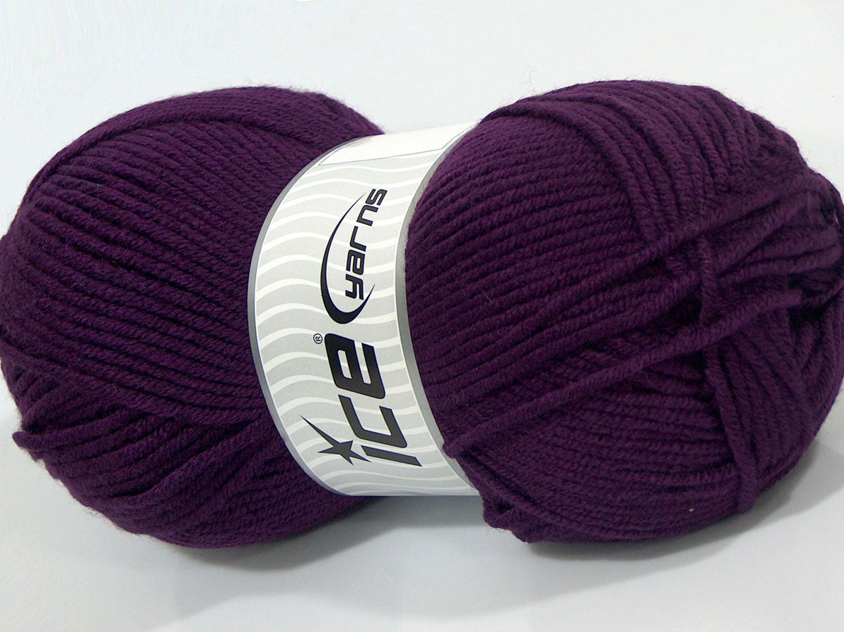 Lot of 2 x 200gr Skeins Ice Yarns SALE PLAIN Hand Knitting Yarn Dark Purple