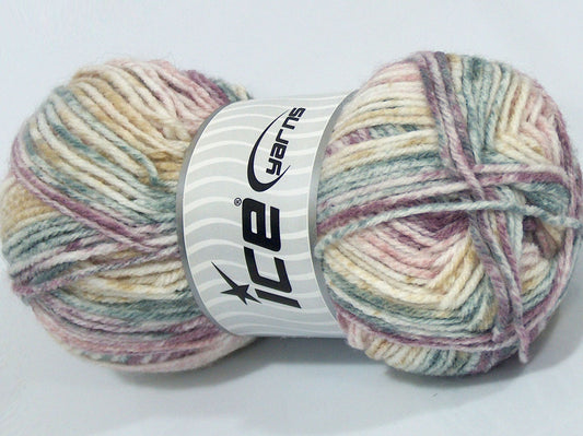 Lot of 4 x 100gr Skeins Ice Yarns SALE SELF-STRIPING (10% Wool) Yarn White Indigo Blue Beige Purple
