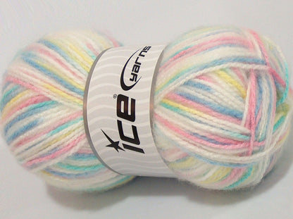 Lot of 4 x 100gr Skeins Ice Yarns SALE SELF-STRIPING Yarn Pink Turquoise Yellow White