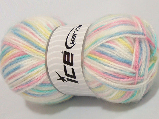 Lot of 4 x 100gr Skeins Ice Yarns SALE SELF-STRIPING Yarn Pink Turquoise Yellow White