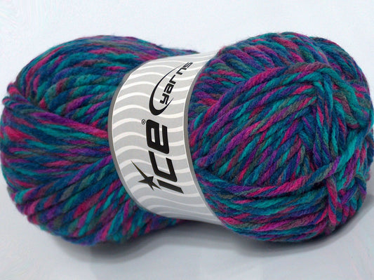 Lot of 4 x 100gr Skeins Ice Yarns SALE SELF-STRIPING (25% Wool) Yarn Turquoise Shades Fuchsia Purple