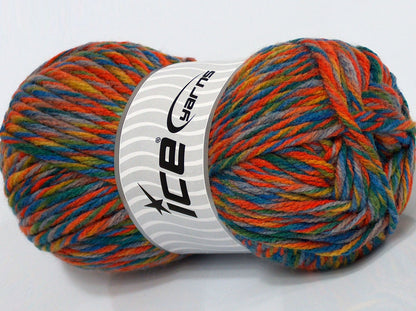 Lot of 4 x 100gr Skeins Ice Yarns SALE SELF-STRIPING (25% Wool) Yarn Blue Green Orange Gold Lilac
