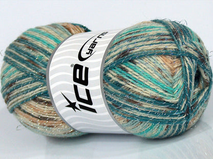 Lot of 4 x 100gr Skeins Ice Yarns SALE SOCK YARN (75% Superwash Wool) Yarn Turquoise shades Brown Shades