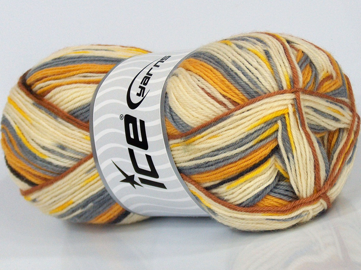 Lot of 4 x 105gr Skeins Ice Yarns SALE SOCK YARN (75% Superwash Wool) Yarn Yellow Shades Grey