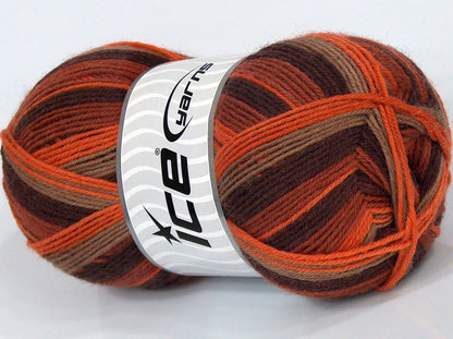 Lot of 4 x 100gr Skeins Ice Yarns PRINT SOCK (75% Superwash Wool) Yarn Copper Shades