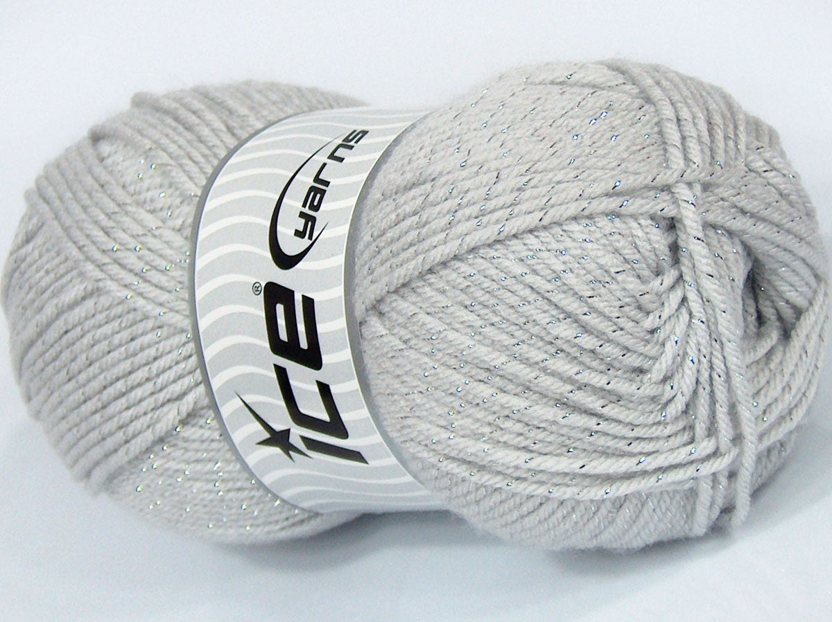 Lot of 2 x 150gr Skeins Ice Yarns SALE METALLIC Hand Knitting Yarn Light Grey