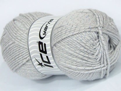 Lot of 2 x 150gr Skeins Ice Yarns SALE METALLIC Hand Knitting Yarn Light Grey