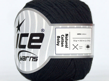 Lot of 8 Skeins Ice Yarns NATURAL COTTON BABY (100% Cotton) Yarn Black