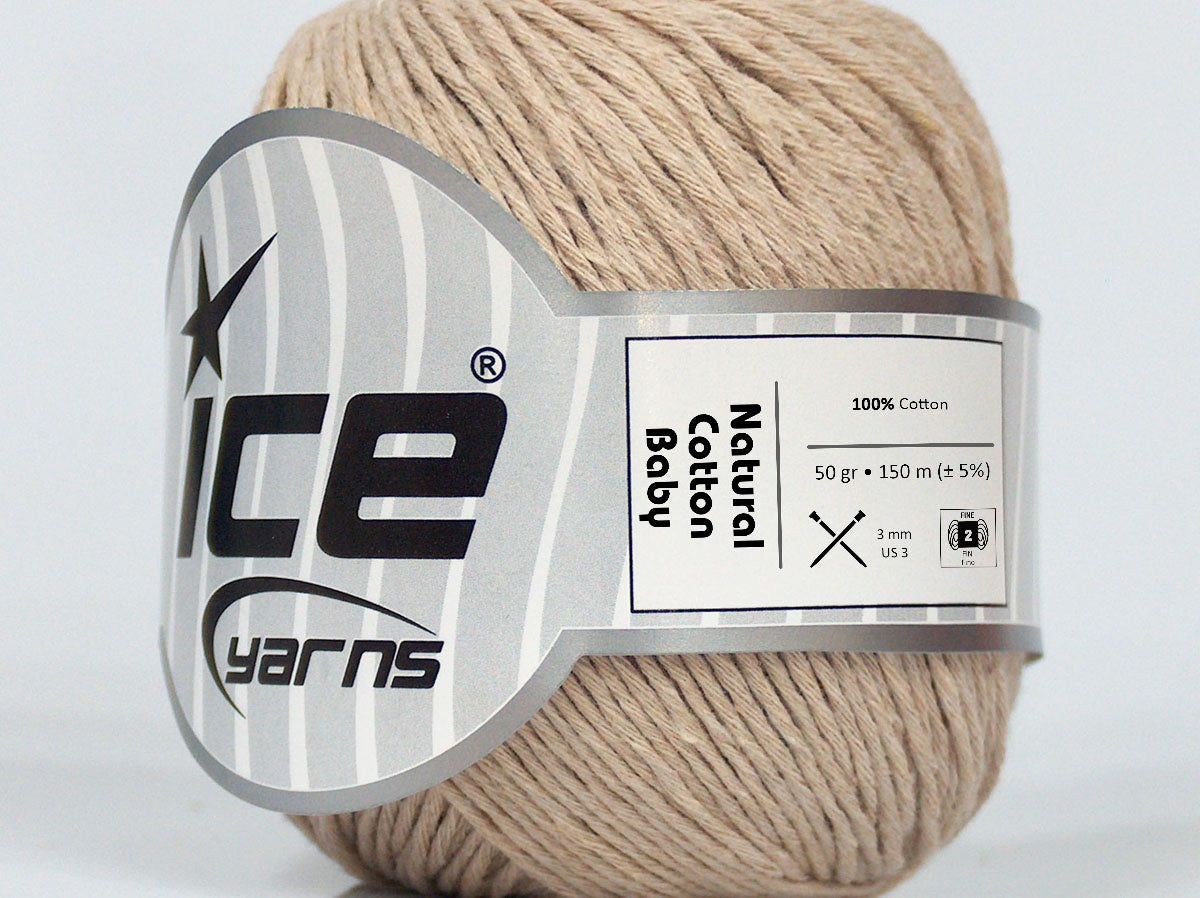Lot of 8 Skeins Ice Yarns NATURAL COTTON BABY (100% Cotton) Yarn Light Beige