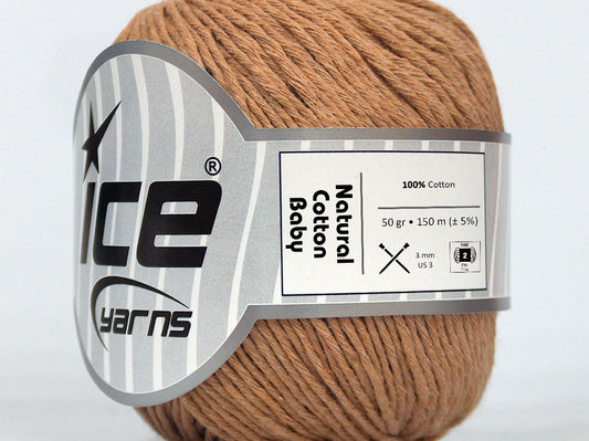 Lot of 8 Skeins Ice Yarns NATURAL COTTON BABY (100% Cotton) Yarn Milky Brown