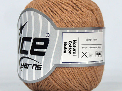 Lot of 8 Skeins Ice Yarns NATURAL COTTON BABY (100% Cotton) Yarn Light Brown