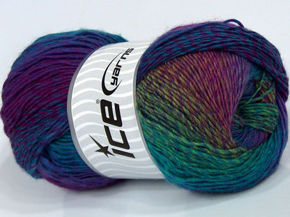 Lot of 4 x 90gr Skeins Ice Yarns SALE SELF-STRIPING Yarn Purple Green Turquoise Gold