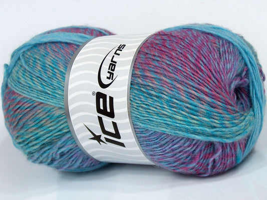 Lot of 4 x 95gr Skeins Ice Yarns SALE SELF-STRIPING Yarn Turquoise Fuchsia