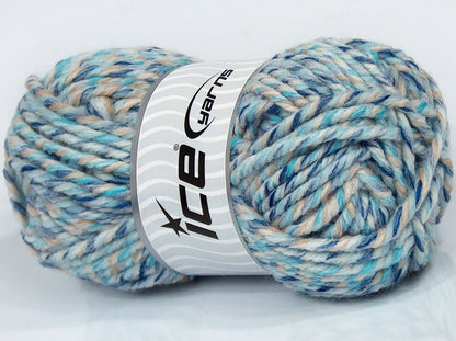 Lot of 4 x 95gr Skeins Ice Yarns SALE SELF-STRIPING (25% Wool) Yarn Blue Shades Beige White