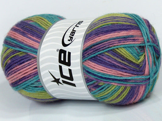 Lot of 4 x 110gr Skeins Ice Yarns SALE SOCK YARN (75% Superwash Wool) Yarn Purple Pink Green Turquoise