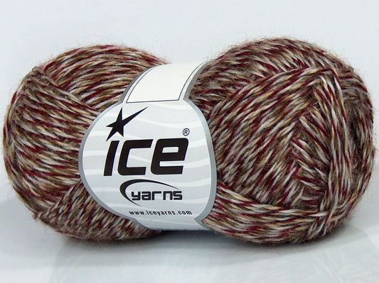 Lot of 6 Skeins Ice Yarns SALE SELF-STRIPING (30% Wool) Yarn Camel Light Grey Burgundy