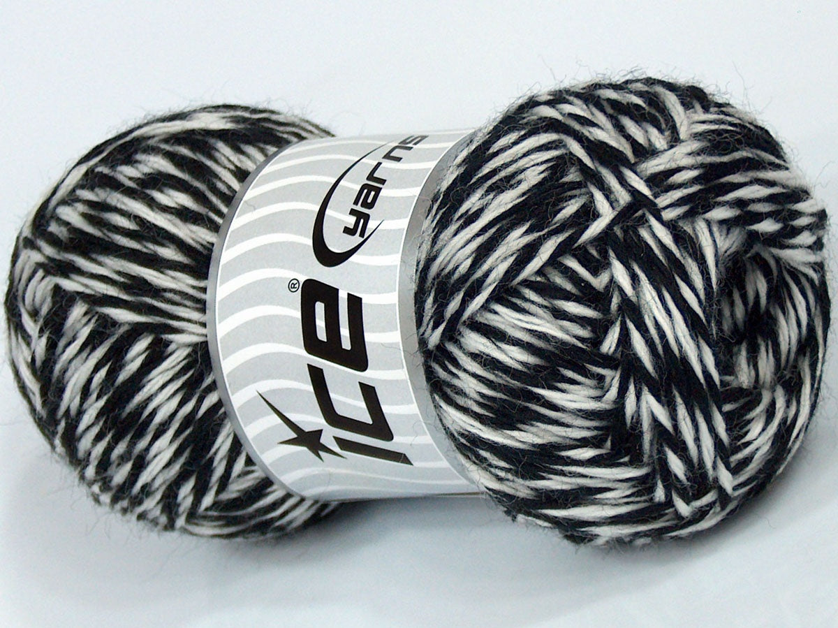 Lot of 4 x 100gr Skeins Ice Yarns SALE WINTER (50% Wool) Yarn Black White