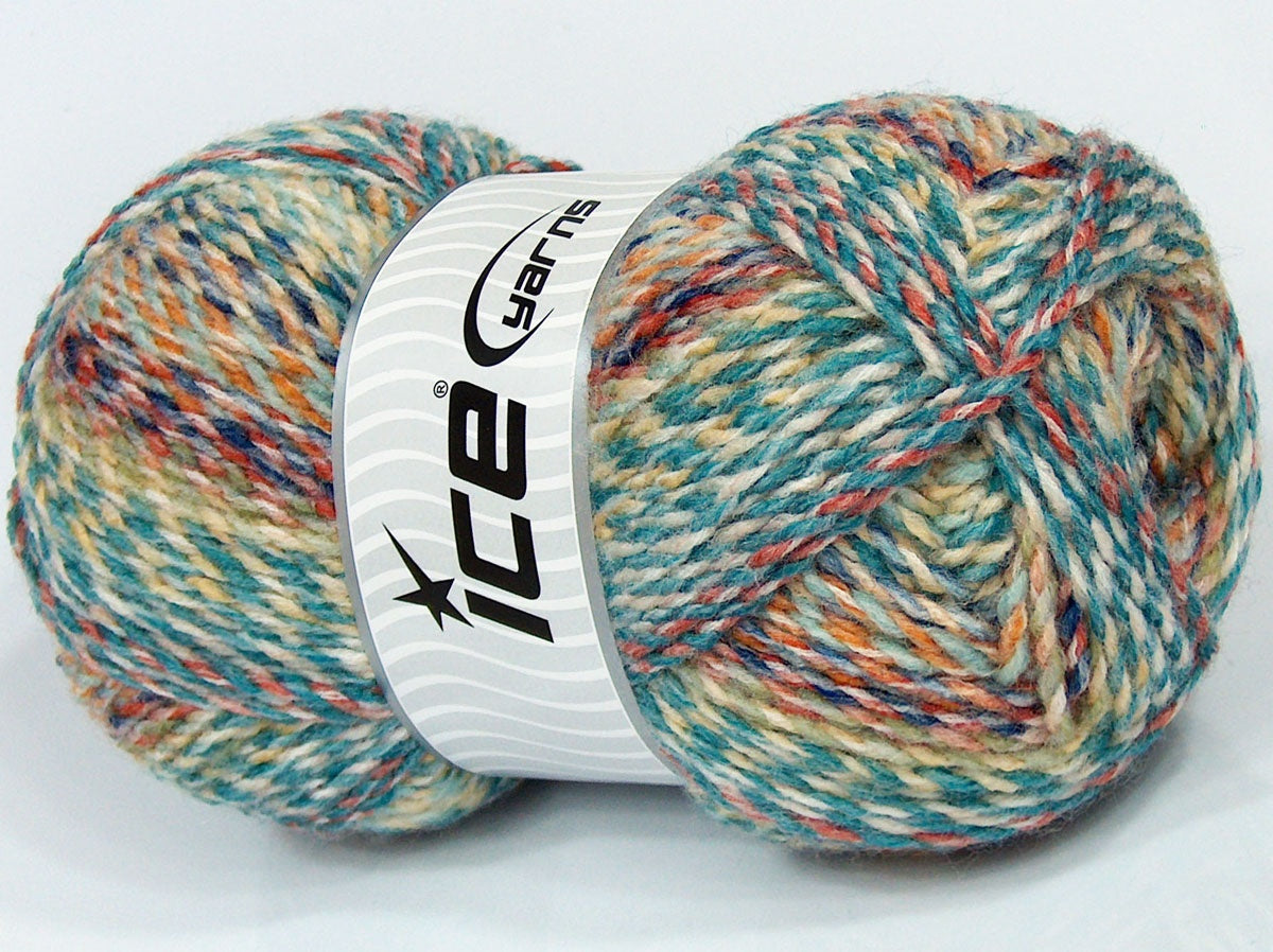 Lot of 2 x 185gr Skeins Ice Yarns SALE SELF-STRIPING Yarn Orange Shades Turquoise Cream Green