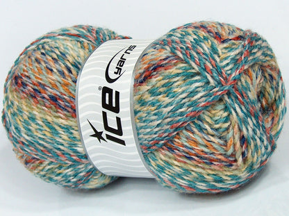 Lot of 2 x 185gr Skeins Ice Yarns SALE SELF-STRIPING Yarn Orange Shades Turquoise Cream Green