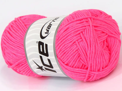 Lot of 4 x 100gr Skeins Ice Yarns NATURAL COTTON WORSTED (100% Cotton) Yarn Neon Pink