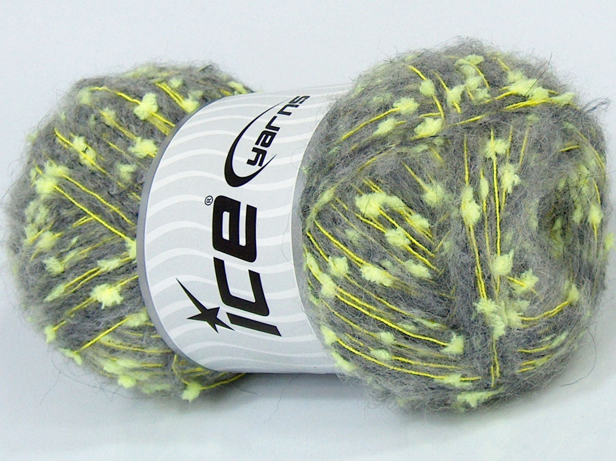 Lot of 4 x 100gr Skeins Ice Yarns CUSTOM BLEND (30% Wool) Yarn Light Grey Neon Green