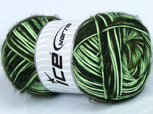 Lot of 4 x 100gr Skeins Ice Yarns SALE MOHAIR-WOOL BLEND (10% Mohair) Yarn Green Shades