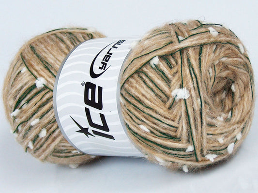 Lot of 4 x 100gr Skeins Ice Yarns CUSTOM BLEND (30% Wool) Yarn Jungle Green White Light Brown