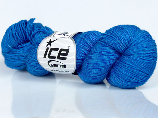 Lot of 4 Skeins Ice Yarns SILK MERINO HAND DYED (20% Silk 80% Superwash Merino Wool) Yarn Blue