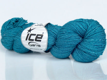 Lot of 4 Skeins Ice Yarns SILK MERINO HAND DYED (20% Silk 80% Superwash Merino Wool) Yarn Turquoise