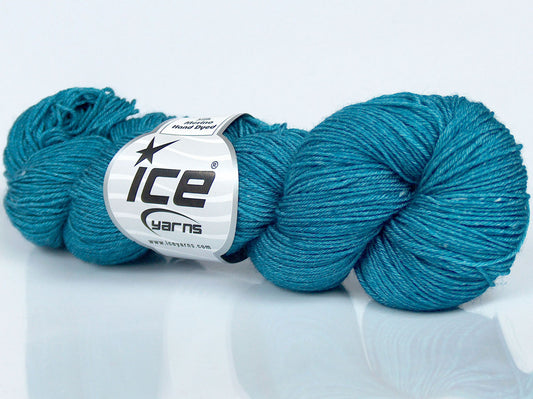 Lot of 4 Skeins Ice Yarns SILK MERINO HAND DYED (20% Silk 80% Superwash Merino Wool) Yarn Turquoise