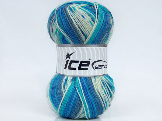 Lot of 4 x 100gr Skeins Ice Yarns SALE SOCK YARN (75% Superwash Wool) Yarn Blue Shades Turquoise