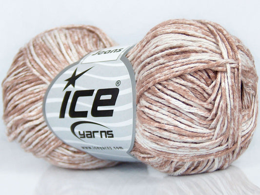 Lot of 8 Skeins Ice Yarns JEANS (100% Cotton) Yarn Light Brown White