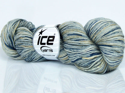 Lot of 4 Skeins Ice Yarns BABY SUPERWASH MERINO PRINT (100% Superwash Merino Wool) Yarn Blue Shades Light Grey Beige