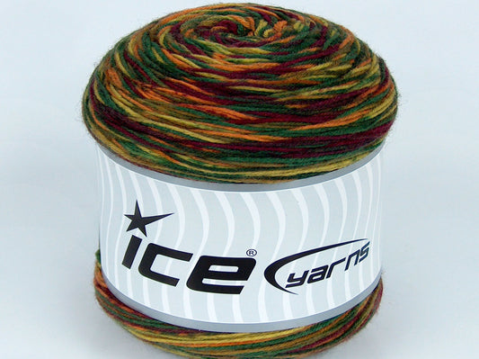 225 gr ICE YARNS CAKES SOCK (75% Virgin Wool) Yarn Green Shades Maroon Gold