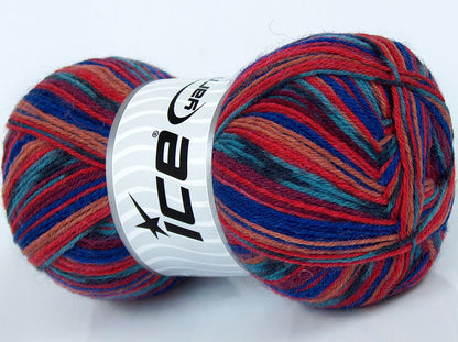 Lot of 4 x 100gr Skeins Ice Yarns ELITE SOCK (75% Superwash Wool) Yarn Red Turquoise Copper Grey
