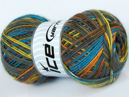 Lot of 4 x 100gr Skeins Ice Yarns COLORWAY SOCK (75% Superwash Wool) Yarn Grey Blue Green Gold