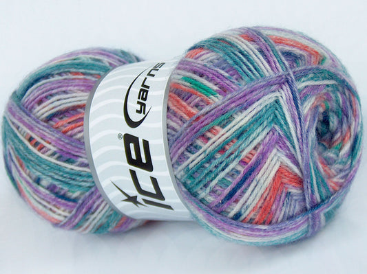 Lot of 4 x 100gr Skeins Ice Yarns COLORWAY SOCK (75% Superwash Wool) Yarn Orange Green Shades Lilac Cream