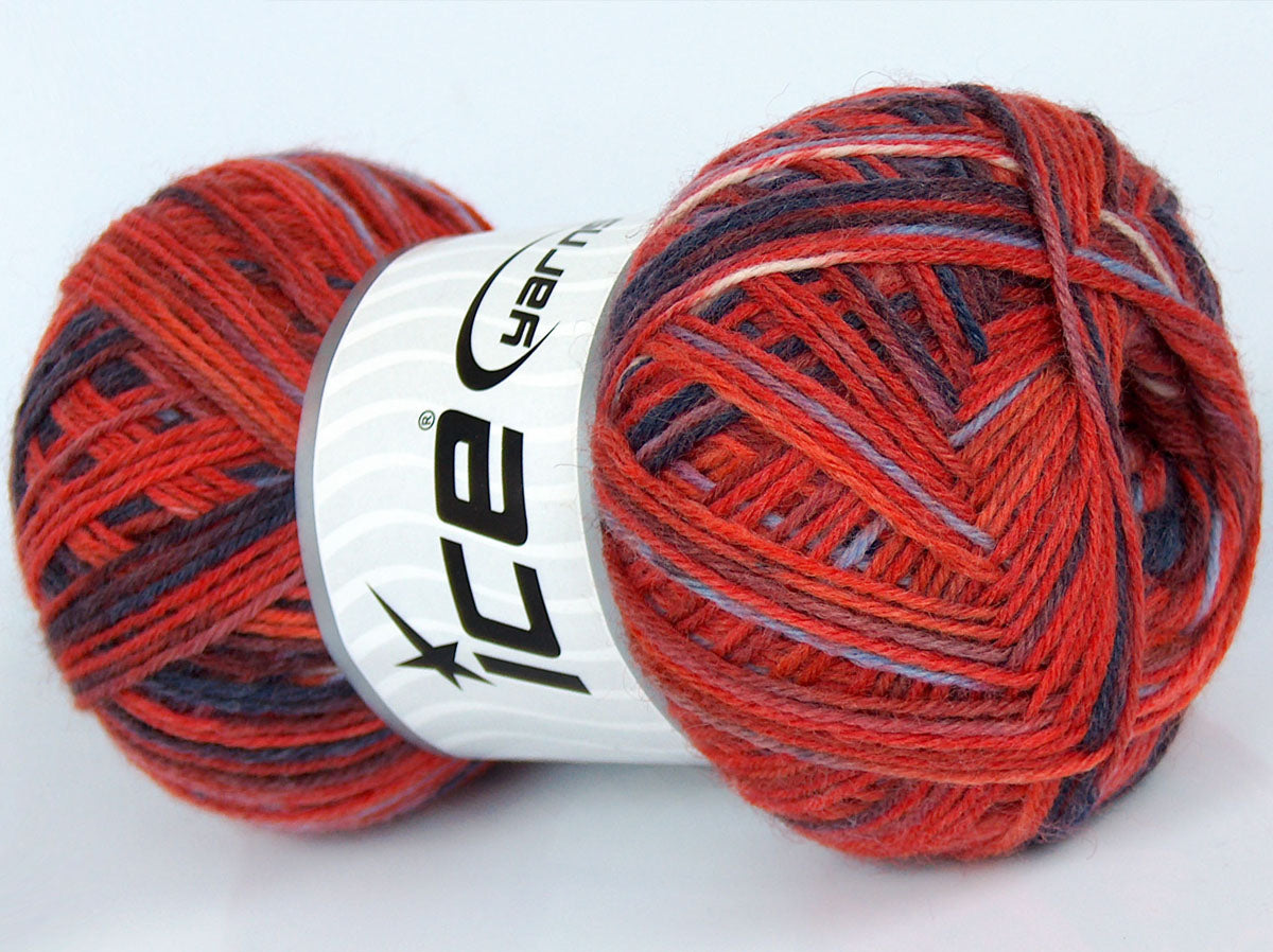 Lot of 4 x 100gr Skeins Ice Yarns COLORWAY SOCK (75% Superwash Wool) Yarn Orange Shades Blue Shades Cream