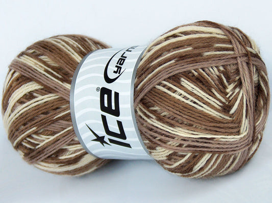 Lot of 4 x 100gr Skeins Ice Yarns COLORWAY SOCK (75% Superwash Wool) Yarn Brown Shades Cream