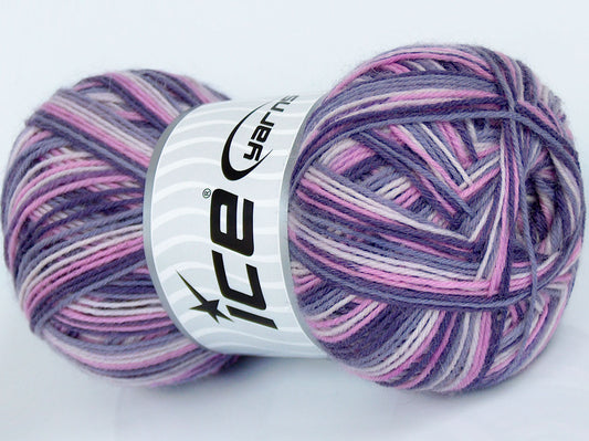 Lot of 4 x 100gr Skeins Ice Yarns COLORWAY SOCK (75% Superwash Wool) Yarn Purple Shades Pink Cream