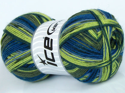Lot of 4 x 100gr Skeins Ice Yarns COLORWAY SOCK (75% Superwash Wool) Yarn Green Shades Blue Shades Cream