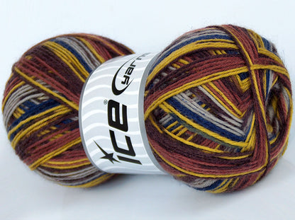 Lot of 4 x 100gr Skeins Ice Yarns COLORWAY SOCK (75% Superwash Wool) Yarn Maroon Green Navy Grey Cream Brown