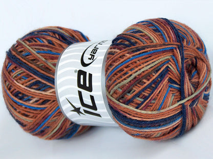 Lot of 4 x 100gr Skeins Ice Yarns COLORWAY SOCK (75% Superwash Wool) Yarn Brown Shades Blue Shades Light Khaki