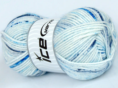 Lot of 4 x 100gr Skeins Ice Yarns SALE SELF-STRIPING Yarn White Blue Shades