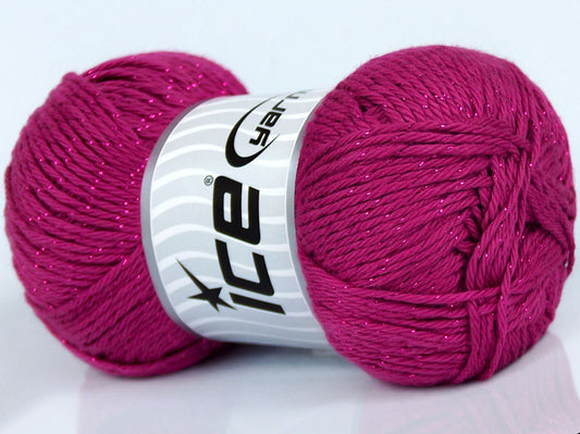 Lot of 4 x 105gr Skeins Ice Yarns PUNE GLITZ (95% Cotton) Yarn Dark Fuchsia