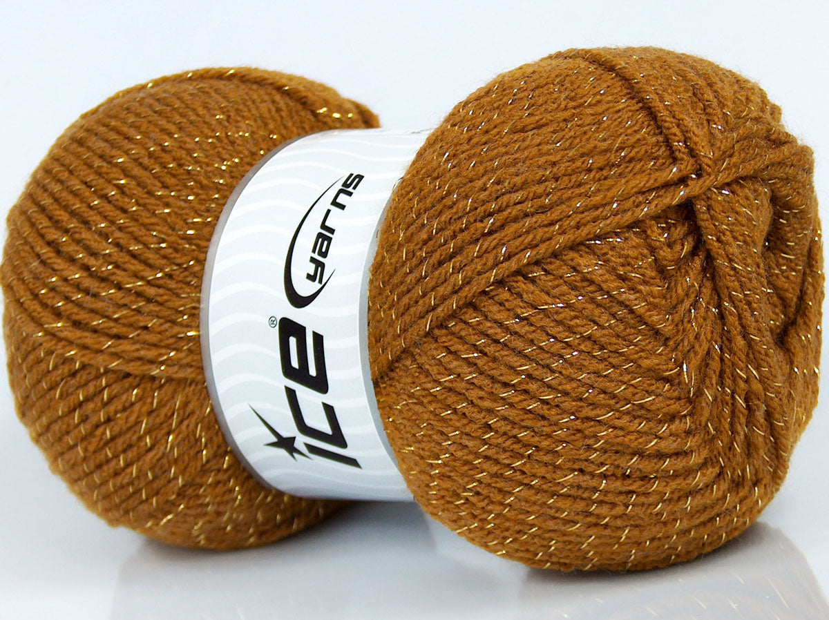 Lot of 3 x 130gr Skeins Ice Yarns TARMA GLITZ Hand Knitting Yarn Dark Gold